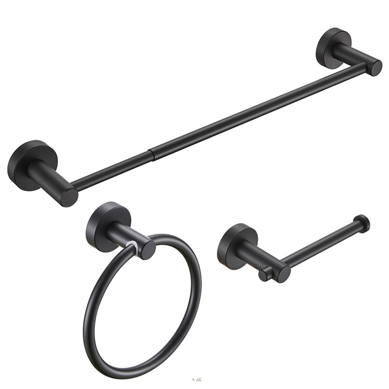 Topcraft Aluminum Wall-Mounted Bathroom Accessory Set (3-Piece), Matte Black