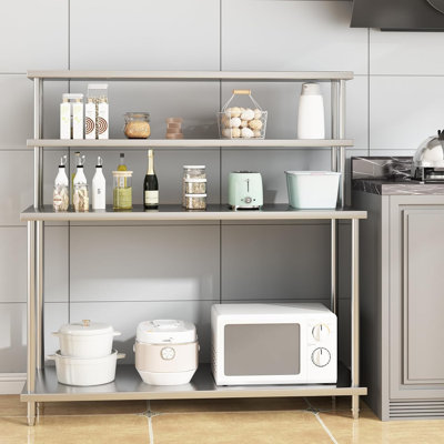 4 Tier Stainless Steel Prep Table with Overshelves, 60x24 in Heavy Duty Metal Work Table with Adjustable Under Shelf, Kitchen Workbench for Home Restaurants Warehouse