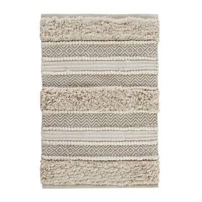 Woven Texture Stripe Bath Rug Grey 20X32"