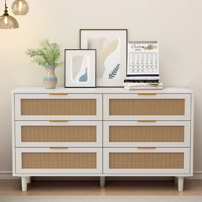 51.18"6-Drawers Rattan Storage Cabinet Rattan Drawer,For Bedroom,Living Room