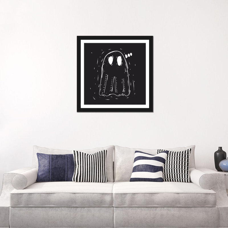 «Spooky Cut Ghost», impression sur toile tendue, H 24 po x l 24 po x P 1 po, Papier beaux-arts encadré noir, Blanc