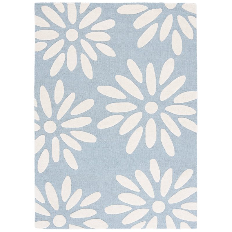 Tapis bleu / ivoire en laine touffeté à la main Arsaluis, Rectangle 6 pi x 9 pi