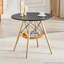 Table de salle à manger circulaire de 31,5 pouces de diamètre, plateau en panneau de fibres à densité moyenne noir, pieds en bois massif, avec structure de panier de rangement suspendue. Une table basse décontractée pouvant accueillir de 2 à 4 personnes.-129390083