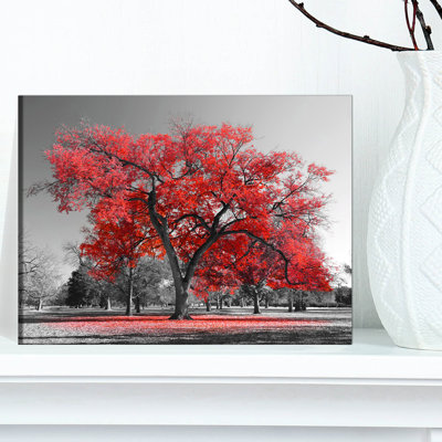 Red Tree on Grey Tone - Tree wall art, Red Tree canvas art print