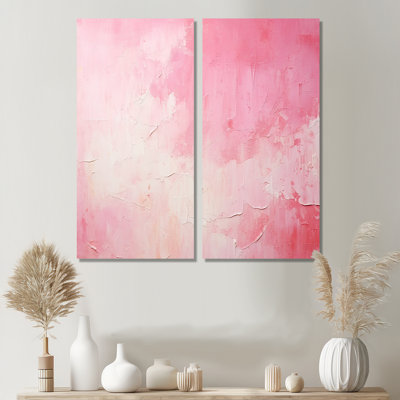 Gold And Pink Minimal Abstract River IV - Large Fuschia Wall Decor 2-Panels