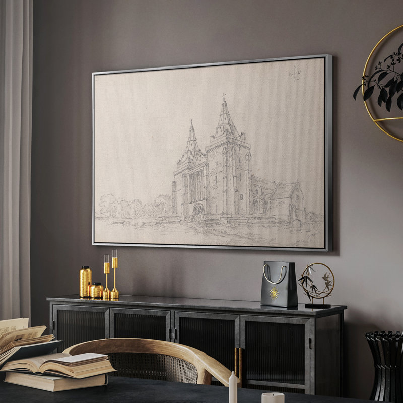 Croquis rétro-XXX III, H 25 po x l 37 po, Toile argentée avec cadre flottant