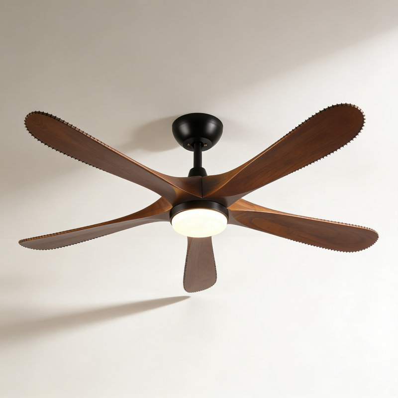 62-inch solid wood ceiling fan with remote control and lighting (LED), modern DC motor indoor/outdoor 5-blade ceiling fan, suitable for patio, bedroom, and farmhouse