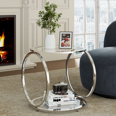 Chrome Frame Glass End&Side Table with Storage by Ivy Bronx