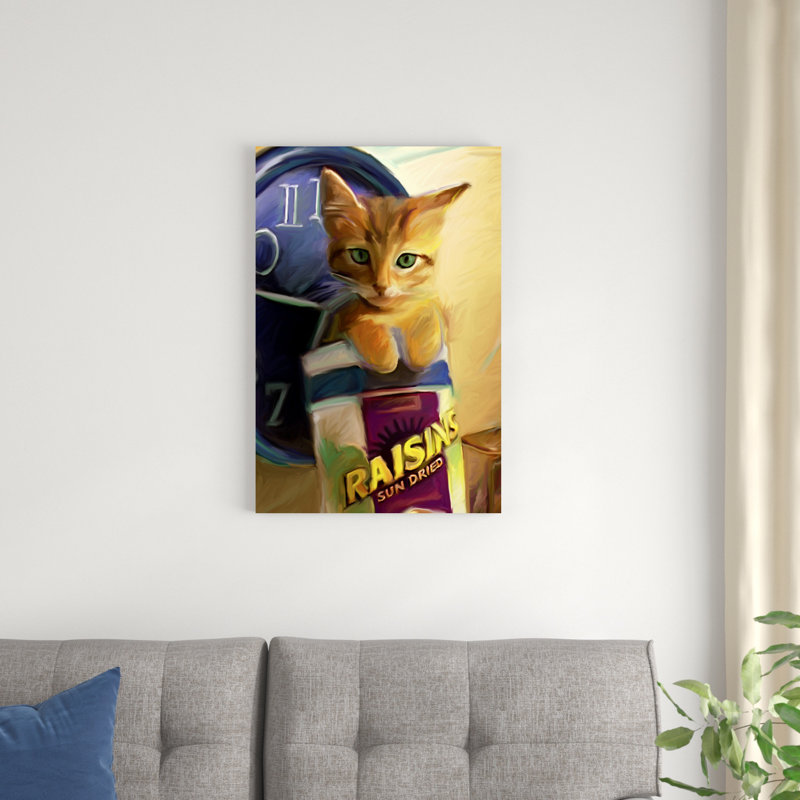 Chat orange dans une boîte à raisins, H 30 po x l 20 po x P 1,25 po