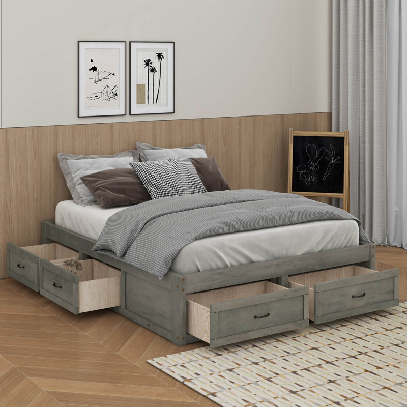 Lit plateforme avec 6 tiroirs, Gris antique, Grand lit
