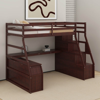 Twin Size Loft Bed With Drawers, Shelves And Desk