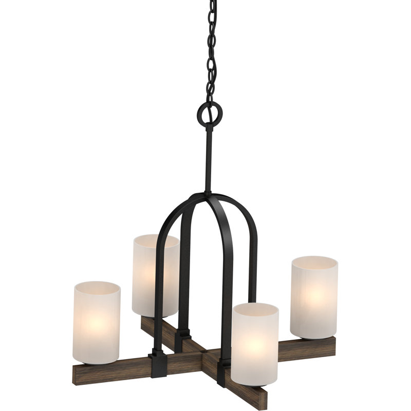 Didi 4-Light Indoor Walnut Hanging Chandelier with White Cased Glass Cylinder Shades