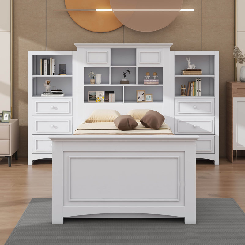 Twin-Sized Multi-Functional Bed Frame With Built-In Storage And Shelves, White