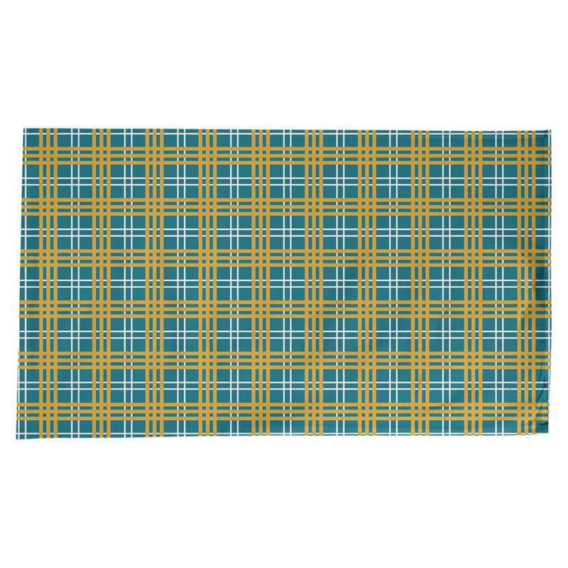 Nappe en mélange de coton à carreaux, Bleu sarcelle / blanc / or