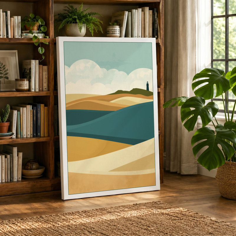 Lighthouse on the Dunes Minimalist - Wrapped Canvas, 24x16 - 61.0 x 40.6 cm, Cream Border