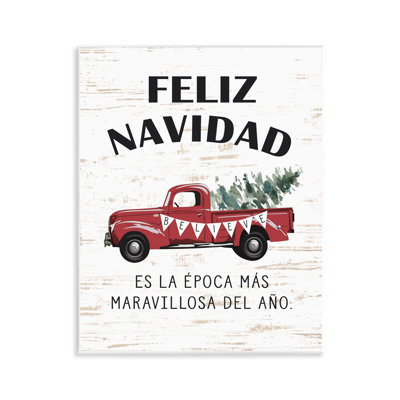 Art mural espagnol Feliz Navidad, camion rouge, par lettres et lignes
