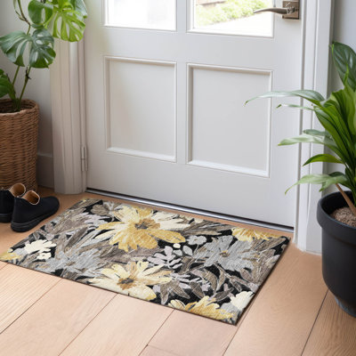 Machine Washable Indoor/Outdoor Claudian ACN1481 Black Rug