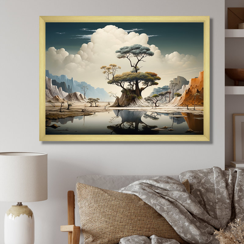 «Mind-Blowing», art mural paysage abstrait, H 24 po x l 32 po x P 1 po, Cadre flottant doré