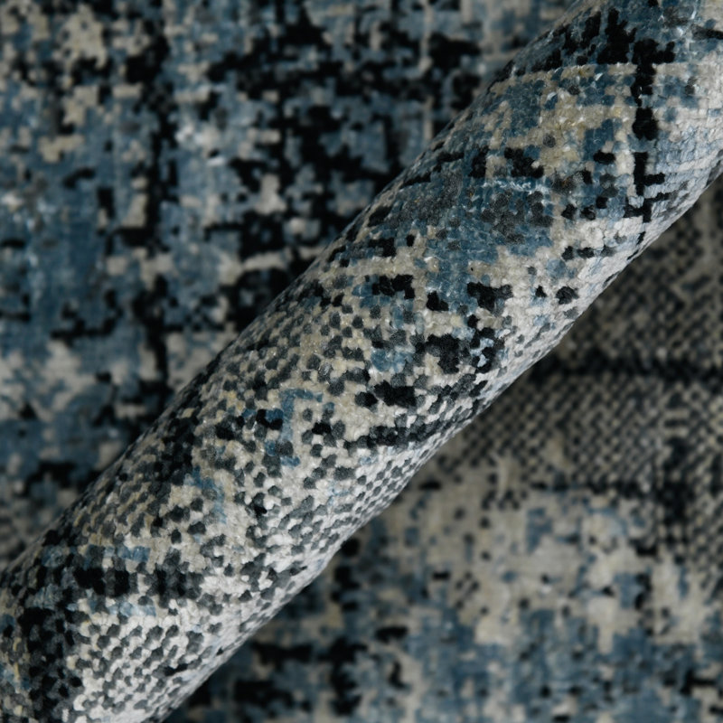 Tapis bleu noué à la main Franjka, Rectangulaire 2 pi x 3 pi