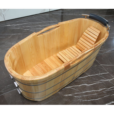 61'' x 28.38'' Freestanding Soaking Wood Bathtub