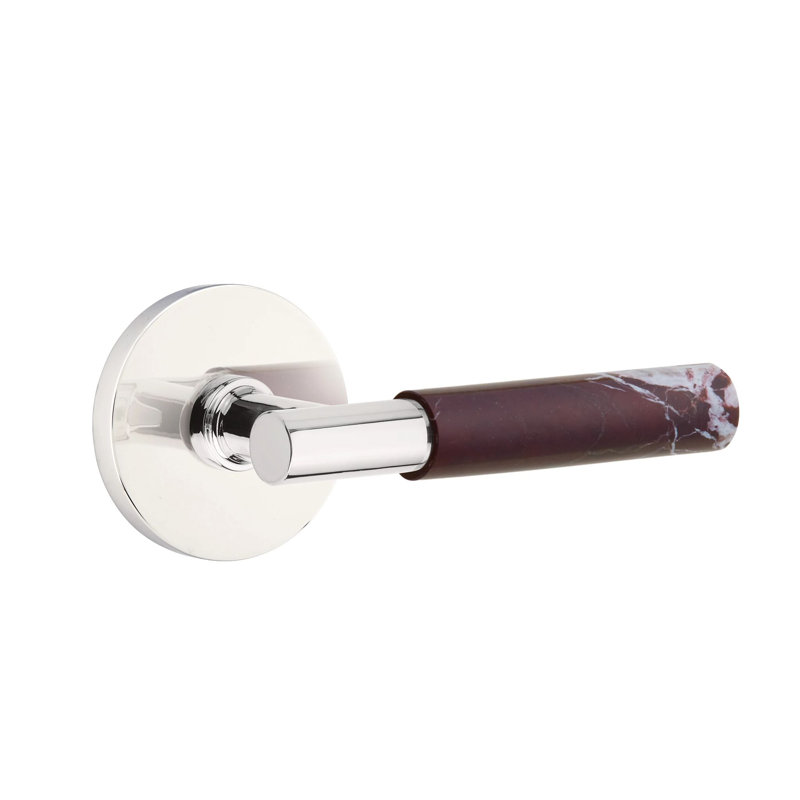 Emtek Select Privacy Leverset w/ Disk Rosette & T-Bar Stem, Rosso Levanto Marble Lever (CF), Polished Chrome