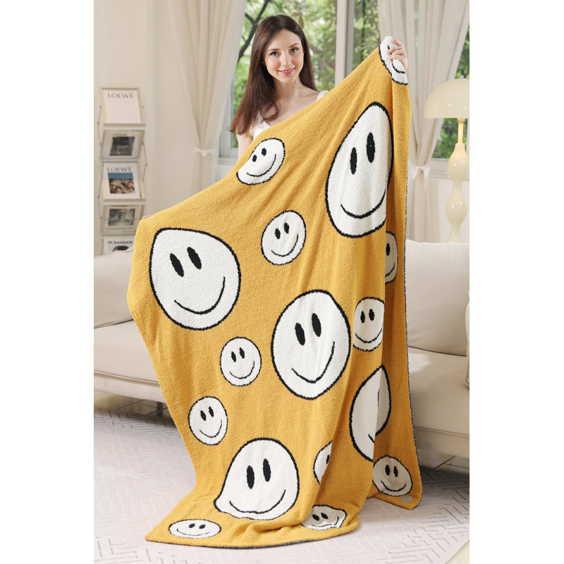 Jeté doux Happy Face , Jaune