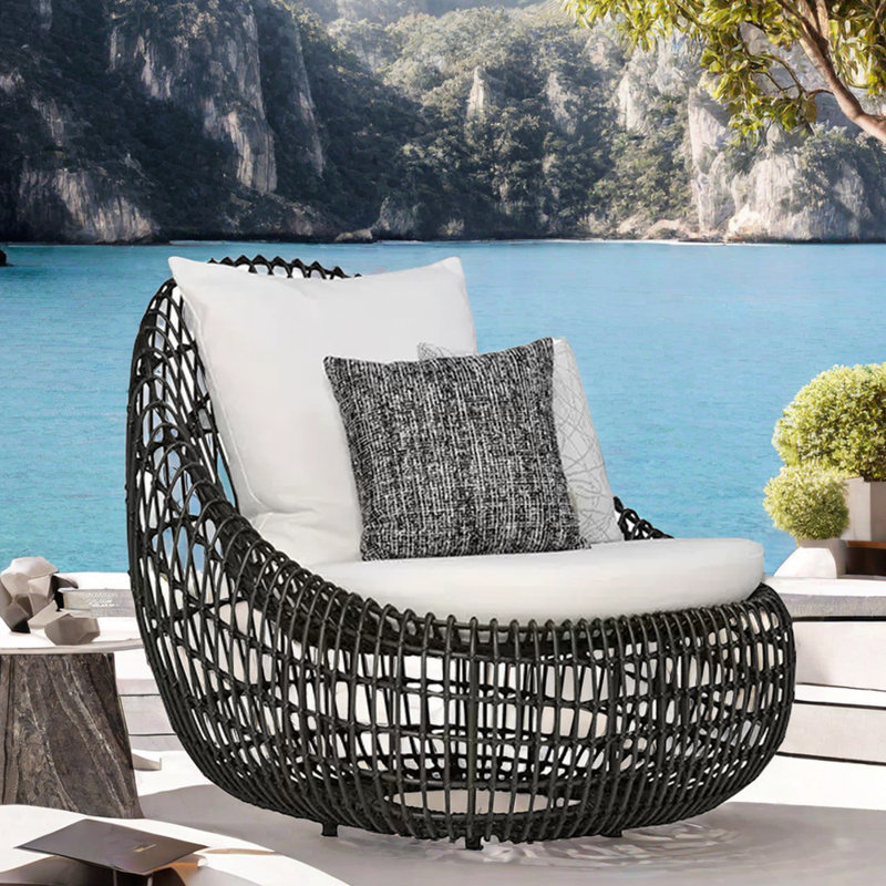 Chaise de patio en rotin PE, Noir