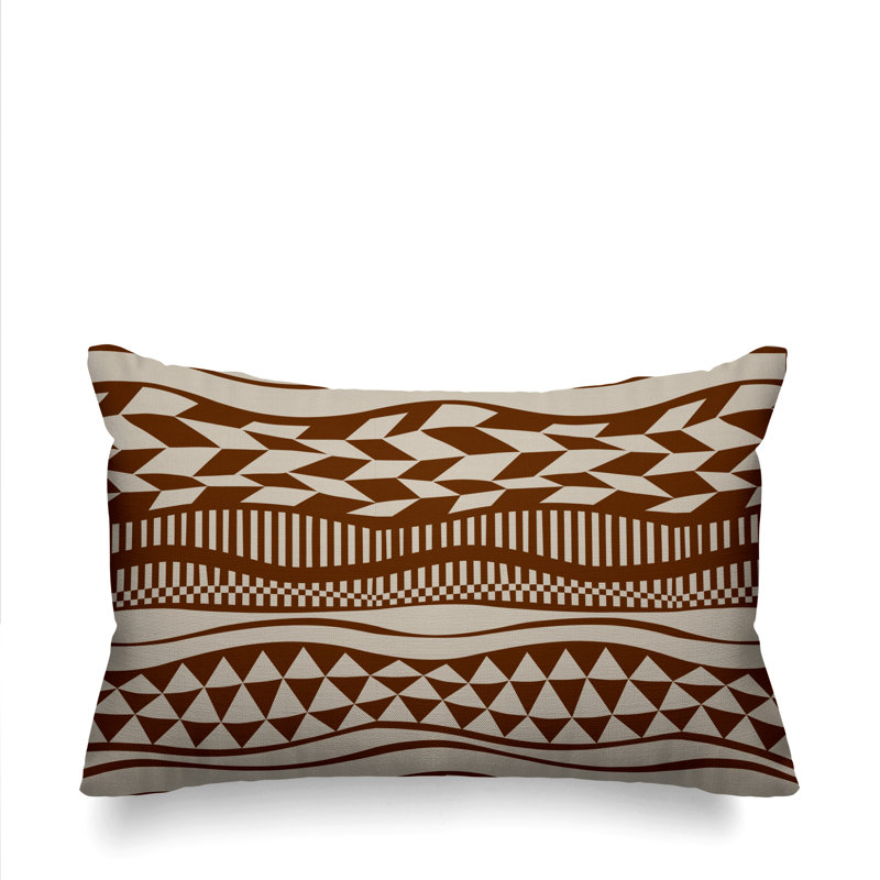 Afua Kente Geometric Outdoor Reversible Throw Pillow, Toffee
