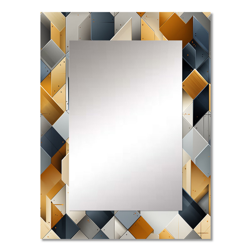 Grey Hexagons Dreams - Geometric  Decorative Mirror, Geometric Wall Mirror, Printed Metal Art, 32" x 24"