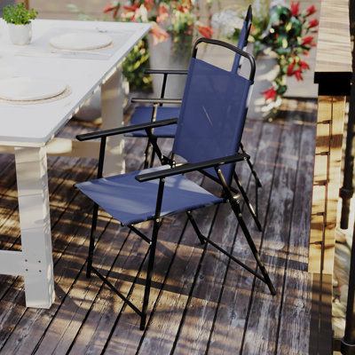 Clarajane All-Weather Folding PVC-coated Polyester Patio Sling Chairs with Armrests