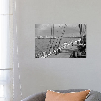 1930s-1940s Two Men On Deck Of Steamer Ship Coming Into Havana Harbor Cuba - Wrapped Canvas Print