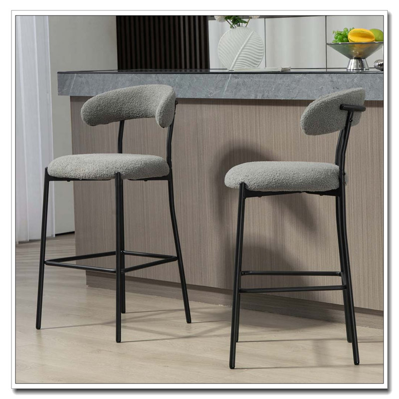 Tabourets de bar en tissu Teddy, Gris