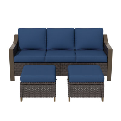 Three-seater Patio Wicker Sofa With Ottomans by Dovecove