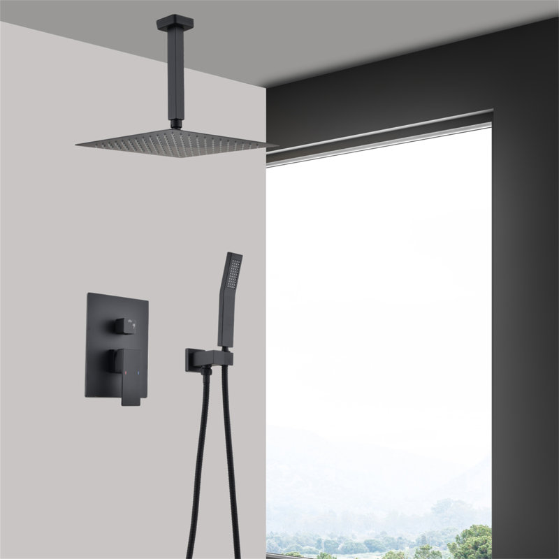 Ceiling Mounted Shower System Combo Set With Handheld And 10"Shower Head, Matte Black