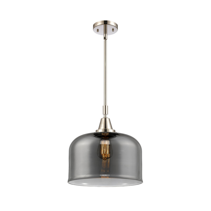 Luminaire suspendu 1 lumière à une cloche, Plaqué couleur fumée, H 47,12 po x l 12 po x P 12 po, Nickel poli