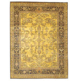 Hand Knotted Wool Oriental Area Rug in Gold And Black