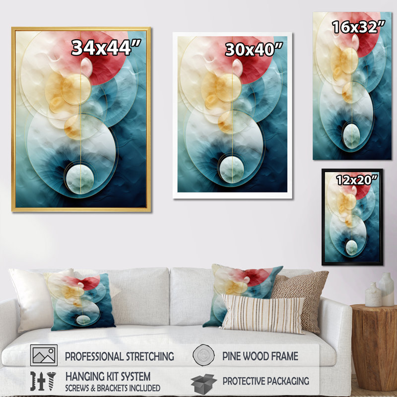 Géométrie de la sagesse turquoise abstrait - impression, H 44 po x l 34 po x P 1,5 po, Toile tendue