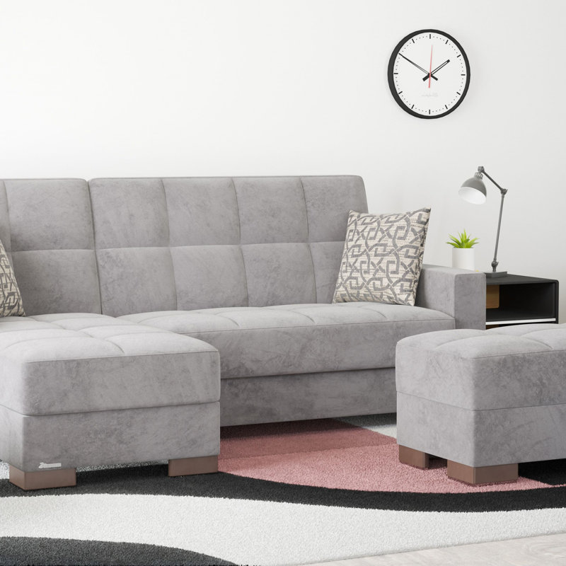 Repose-pieds avec rangement en microfibre Primenest Nimbusflow, Gris