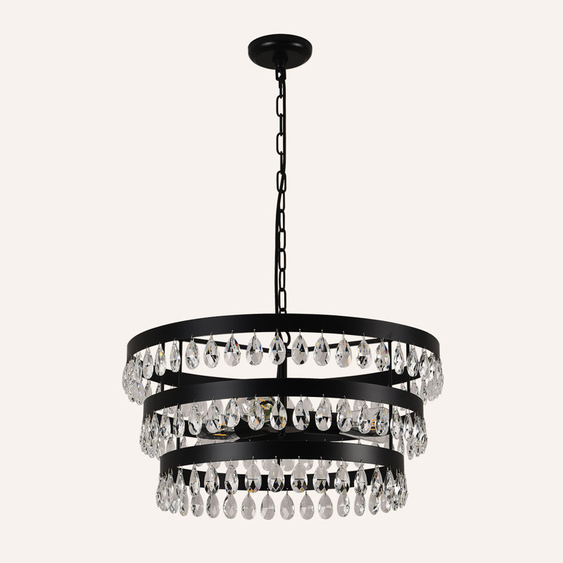 Lustre moderne en cristal noir à 3 niveaux