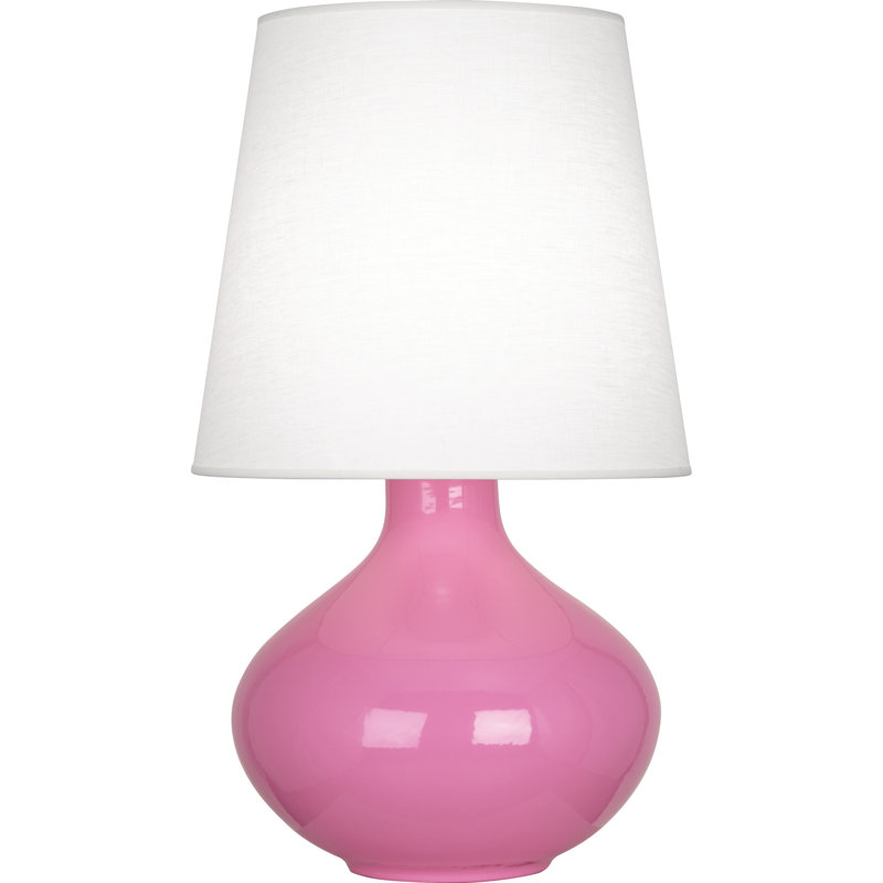 June Table Lamp, Oyster Linen, Rose Water Glazed