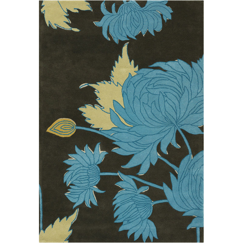 Amy Butler Wool Floral Area Rug in Black And Gray, Rectangle 7'9" x 10'6"