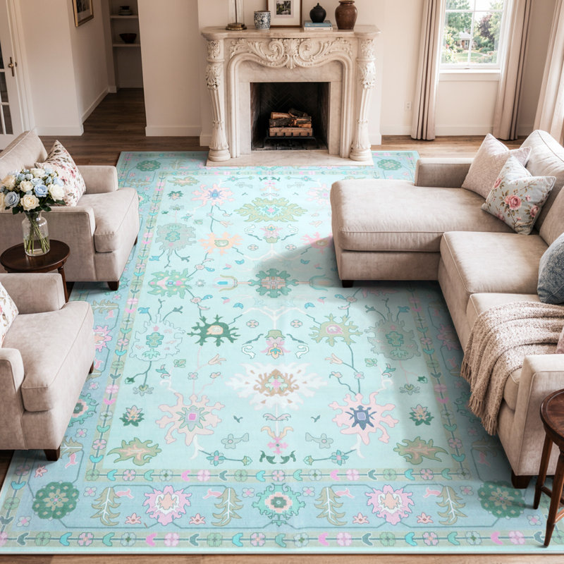 Kaldi Washable Oushak Runner, Non Slip Area Rug for Bedroom, Floral Boho Runners Vintage Mat, Rectangle 9' x 12'