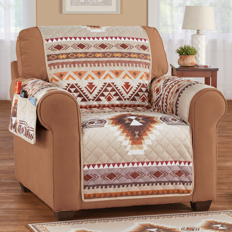 Box Cushion Recliner Slipcover Union Rustic Fabric: Brown/Beige Polyester