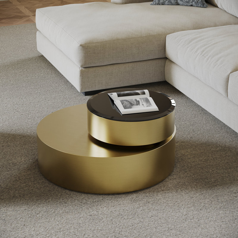 Table basse gigogne moderne extensible 31,5 po, Laiton brossé / noir, Doré