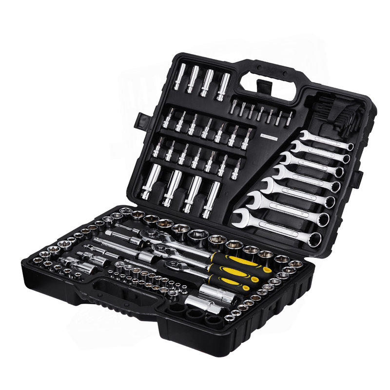 Ensemble 121 pièces d'outils mécaniques de 1/4 po 3/8 po 1/2 po SAE et métriques