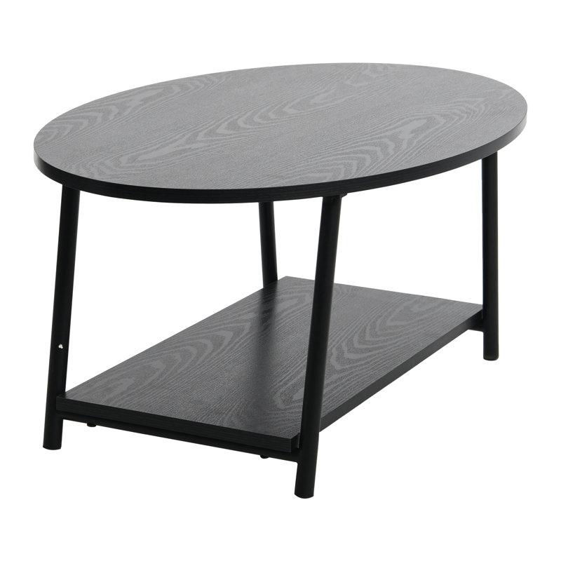 Gateshead Jamestown Oval Coffee Table with Storage Shelf Wood Grain and Metal, Black