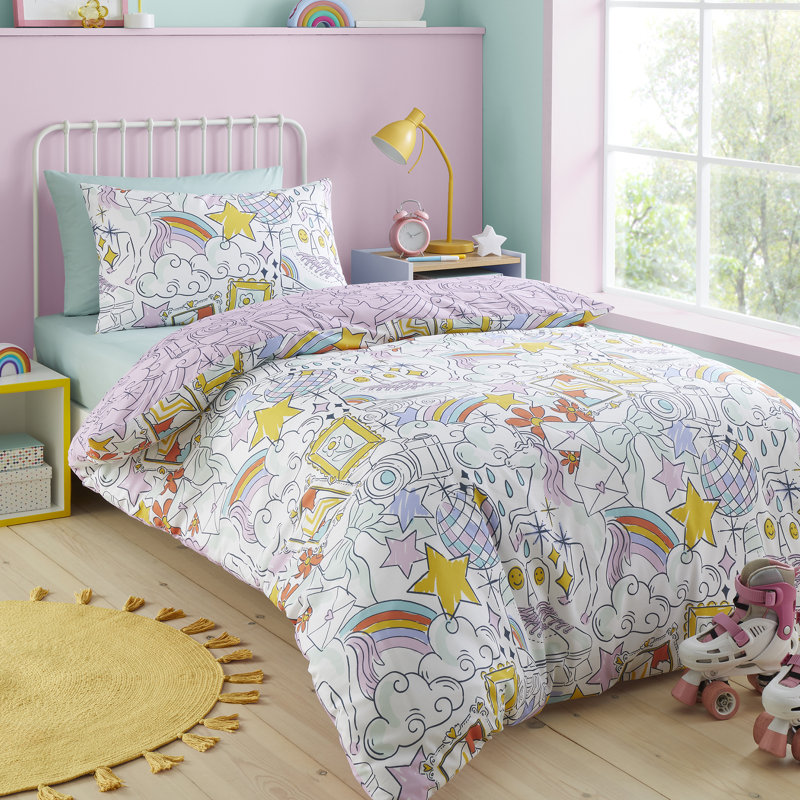 Doodle Hobby Cotton Blend Floral Duvet Cover Set, Single Bed (140 x200 cm)