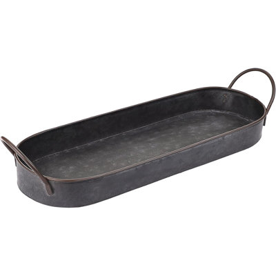 Plateau de service industriel en métal galvanisé 15,3 po x 4,9 po - Organisateur de finition rouille patiné avec poignées robustes