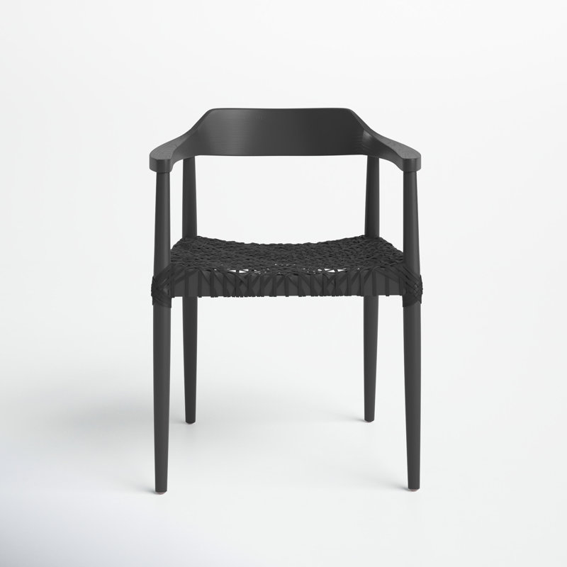 Bruna 22'' Wide Dinning Chair, Black, Black Genuine Leather