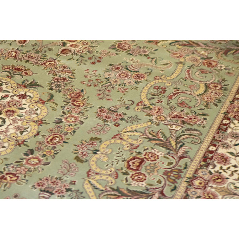 Tapis vert clair de haute qualité noué à la main